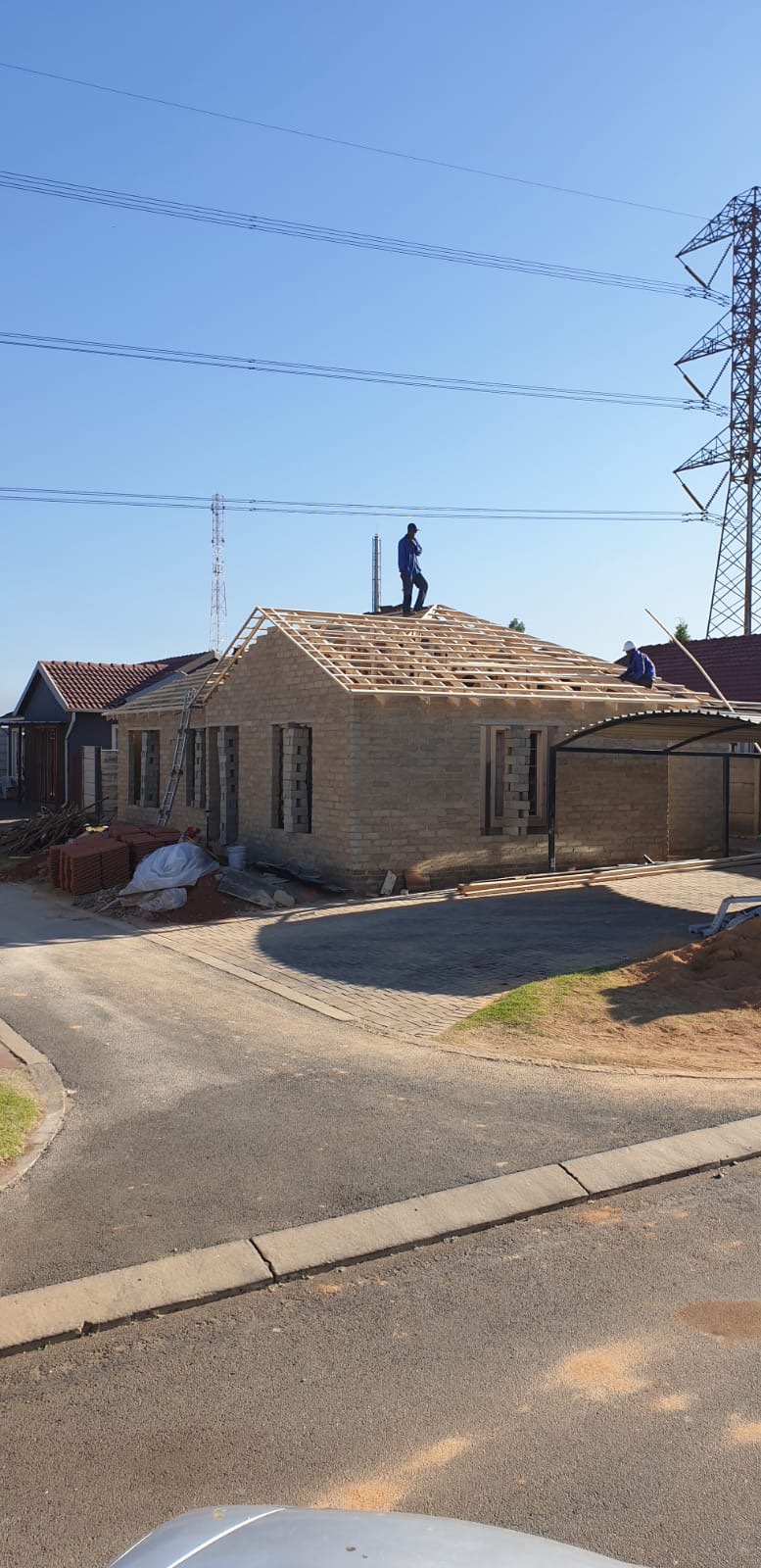 Roof structure being built on a new home